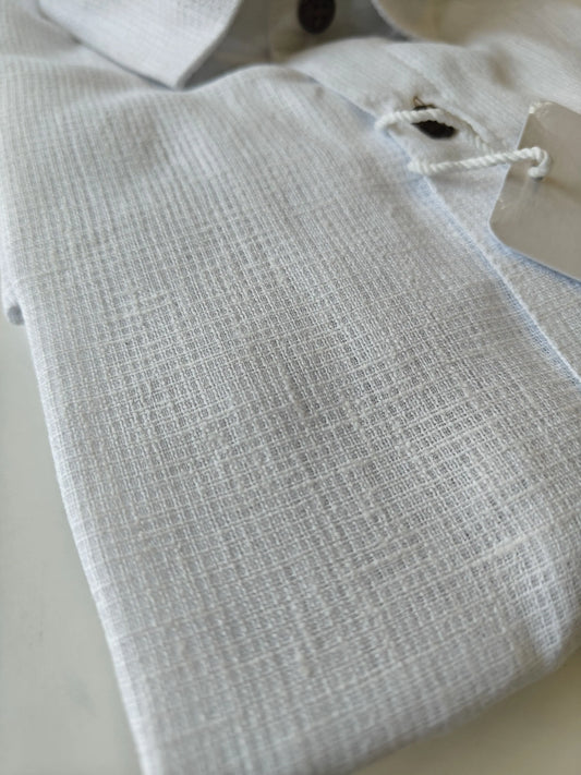 White-Net Handloom Cotton Half Sleeve Shirt