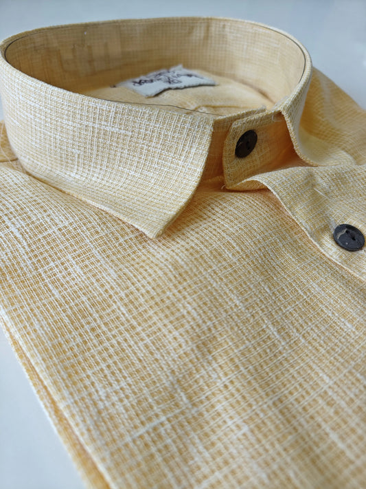 Yellow-Net Handloom Cotton Half Sleeves Shirt