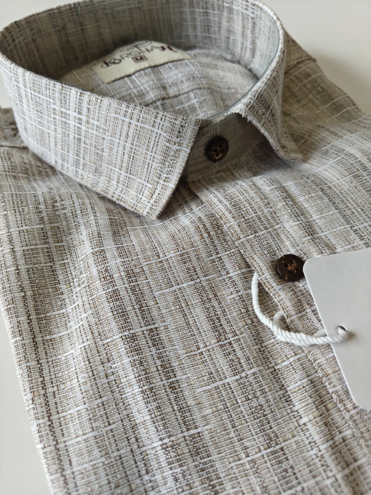 Brown-Rustic Handloom Cotton Half Shirt