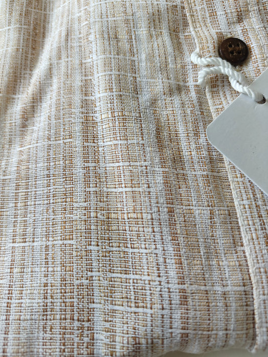 Beige-Rustic Handloom Cotton Half Shirt