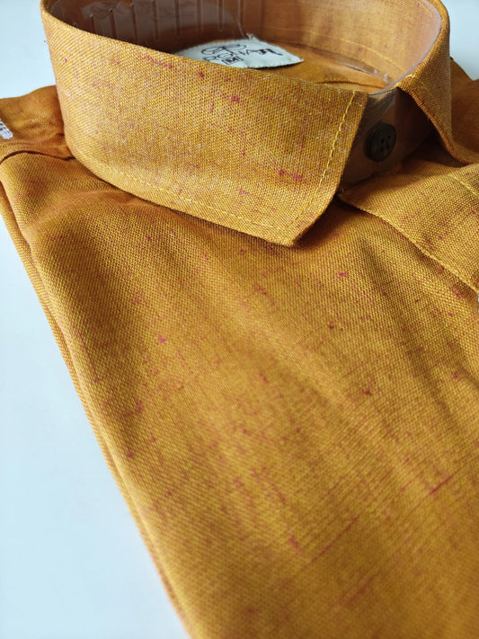 Dark Yellow Slub Cotton Half Sleeves Shirt