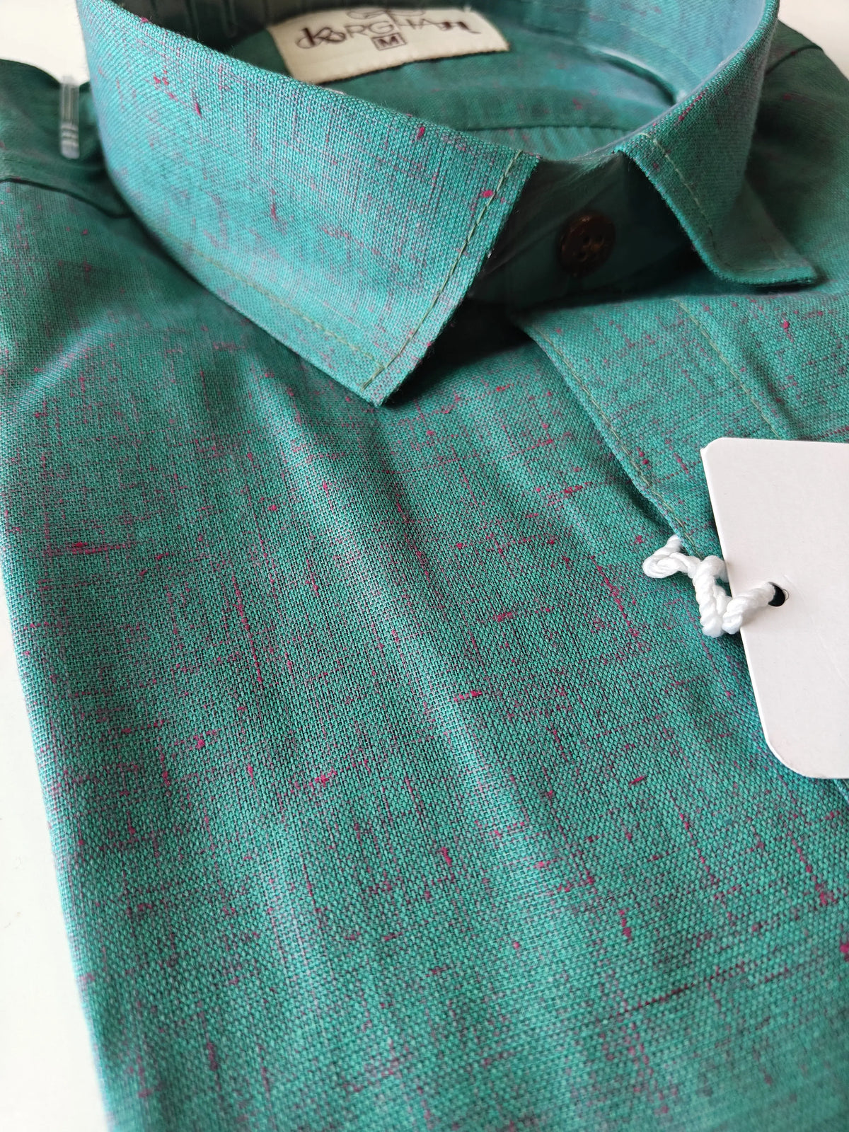 Dark Mint Green Slub Cotton Half Sleeves Shirt