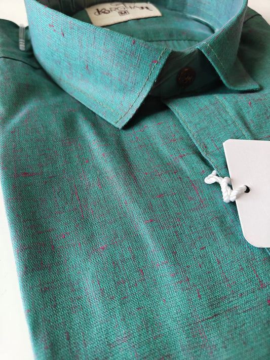 Dark Mint Green Slub Cotton Half Sleeves Shirt