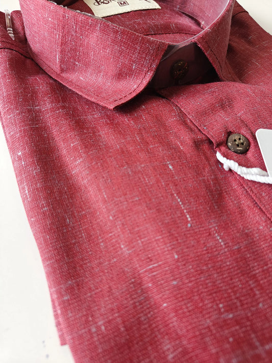 Dark Maroon Slub Cotton Half Sleeves Shirt