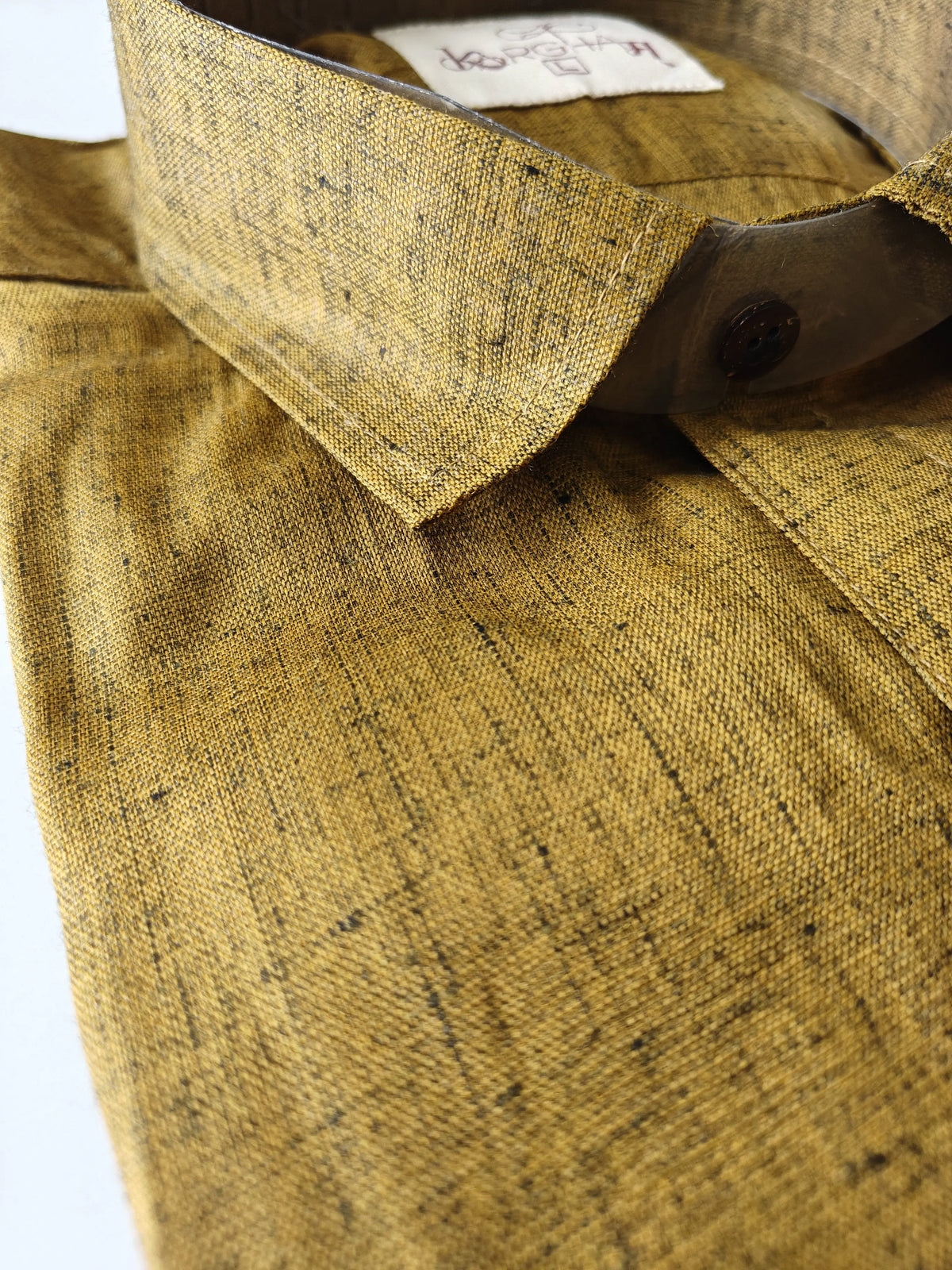 Dark mustard slub cotton half sleeves shirt
