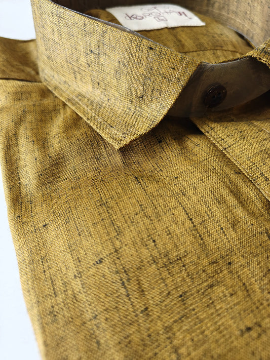 Dark mustard slub cotton half sleeves shirt