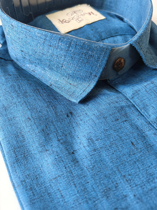 Dark Blue Slub Cotton Half Sleeves Shirt