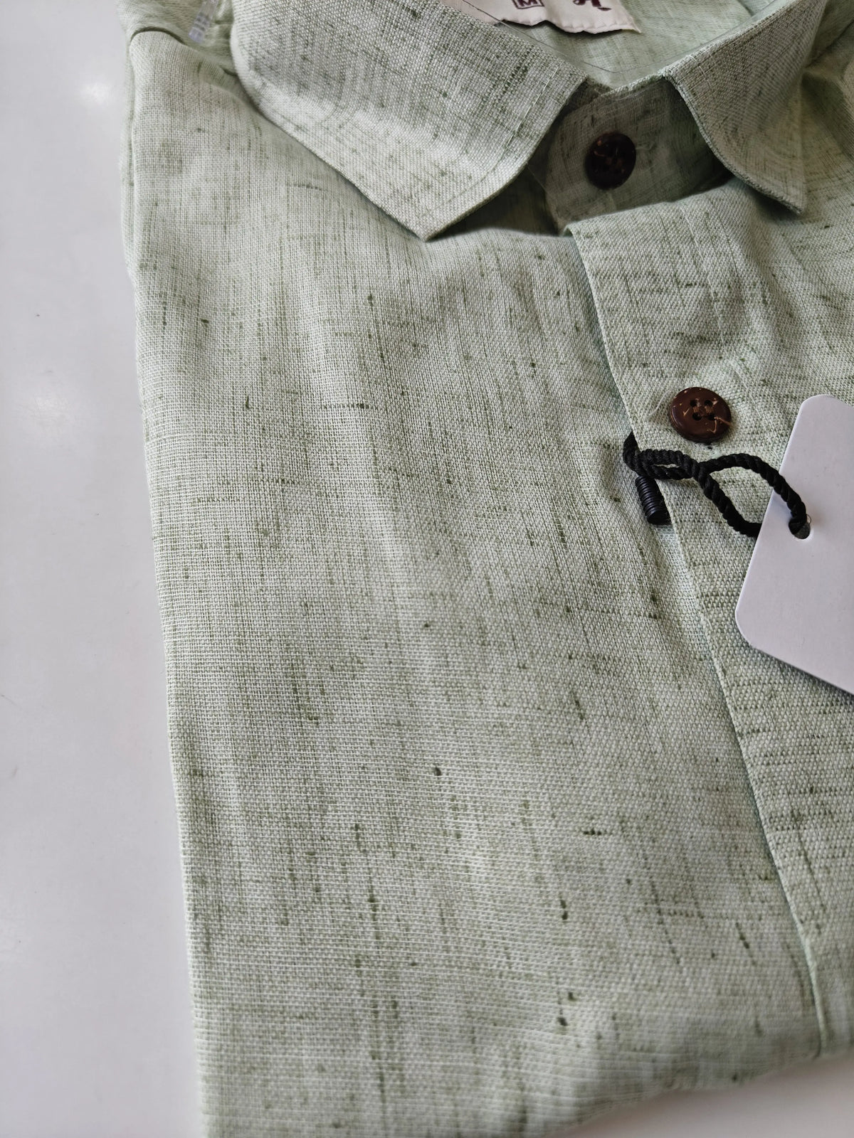 Kargham mint textured handloom cotton shirt with half sleeves for men