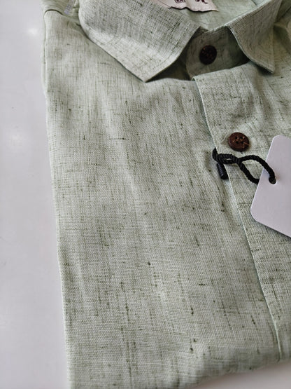 Kargham mint textured handloom cotton shirt with half sleeves for men