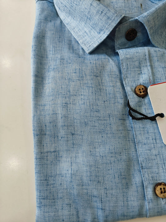 Blue-Slub Cotton Half Shirt