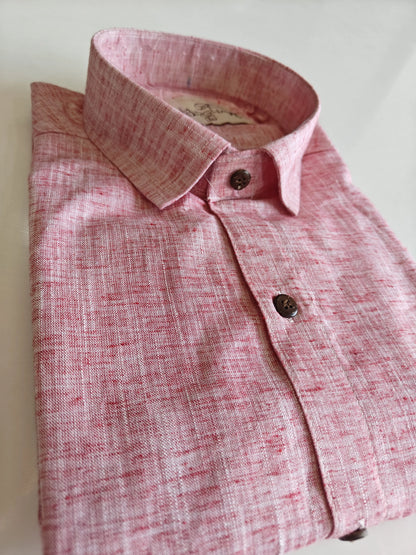 Pink-Soft Linen Cotton Half Sleeve Shirt