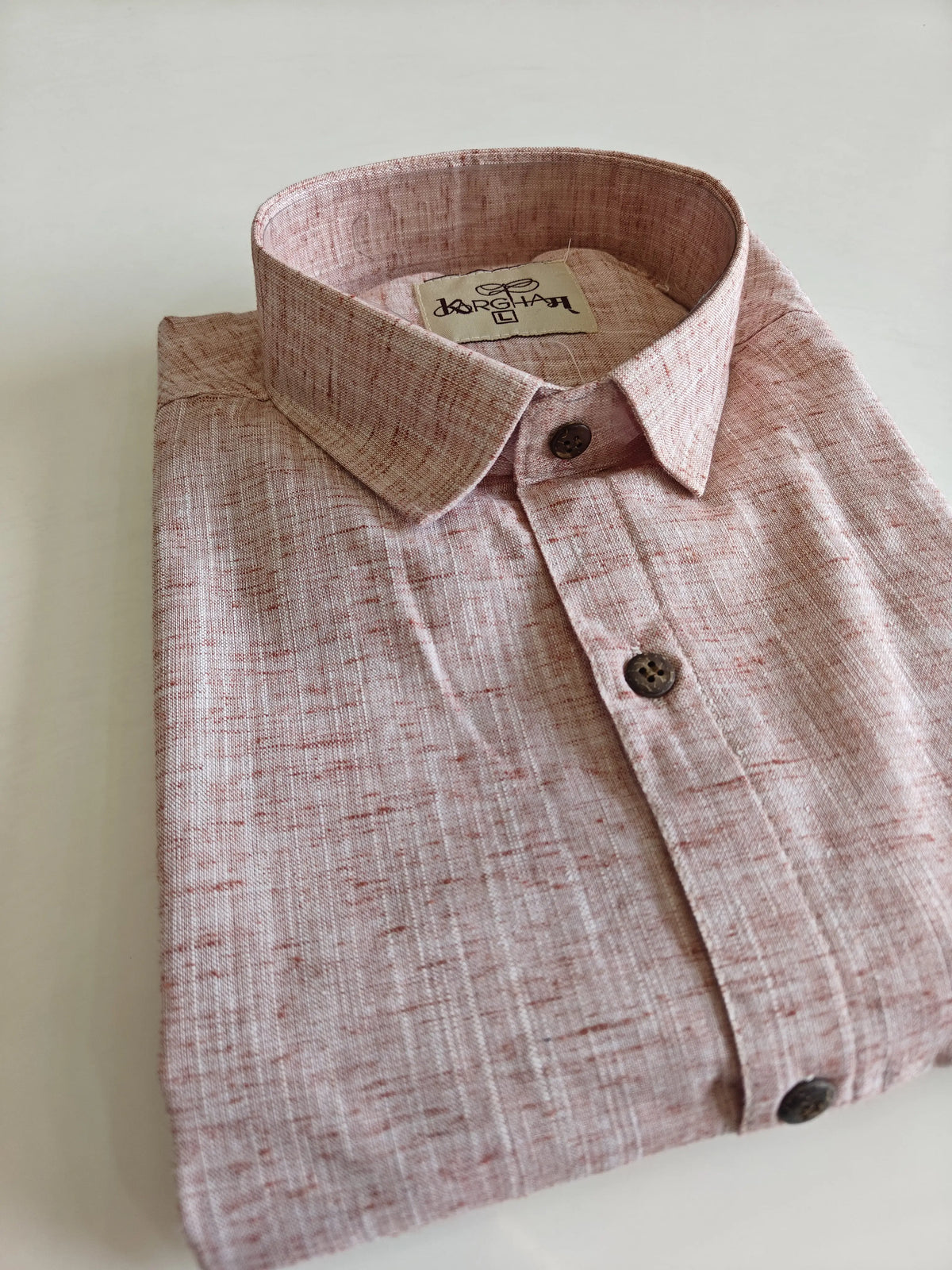 Peach-Soft Linen Cotton Half Sleeve Shirt