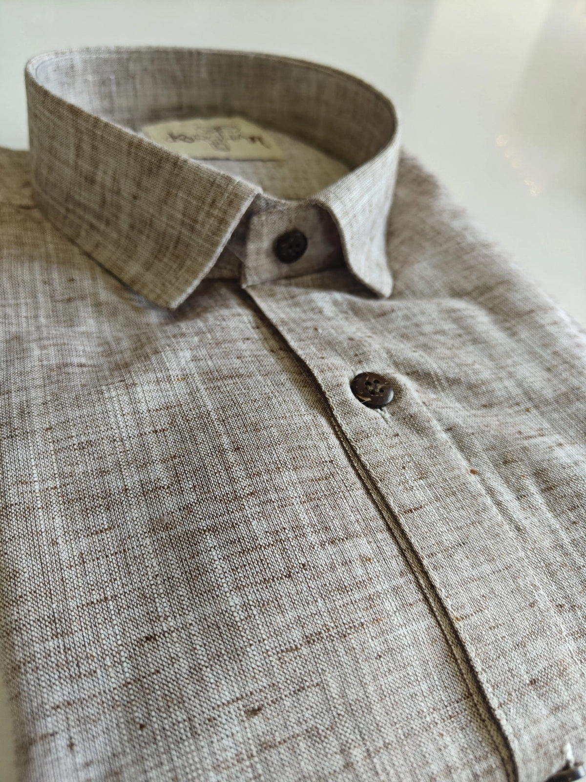 Light Brown-Soft Linen Cotton Half Sleeve Shirt