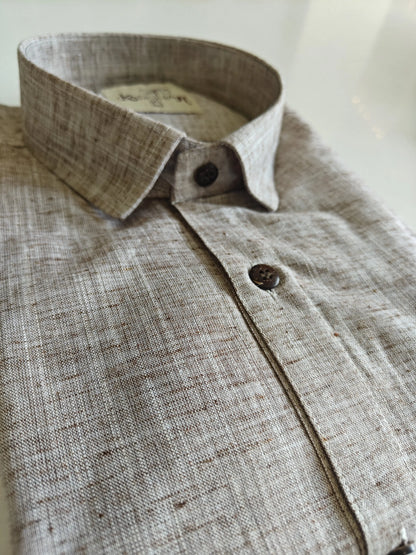 Light Brown-Soft Linen Cotton Half Sleeve Shirt
