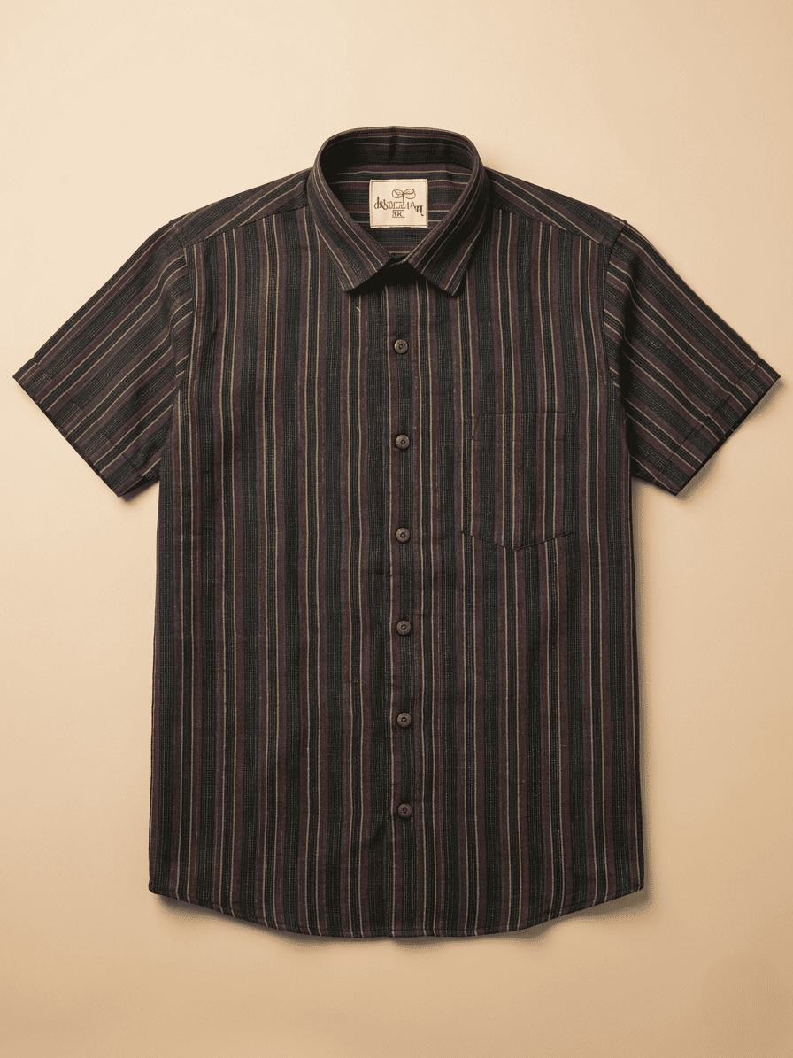 Black Breeze Stripe Khadi Shirt for Men | Half Sleeves Cotton Shirt