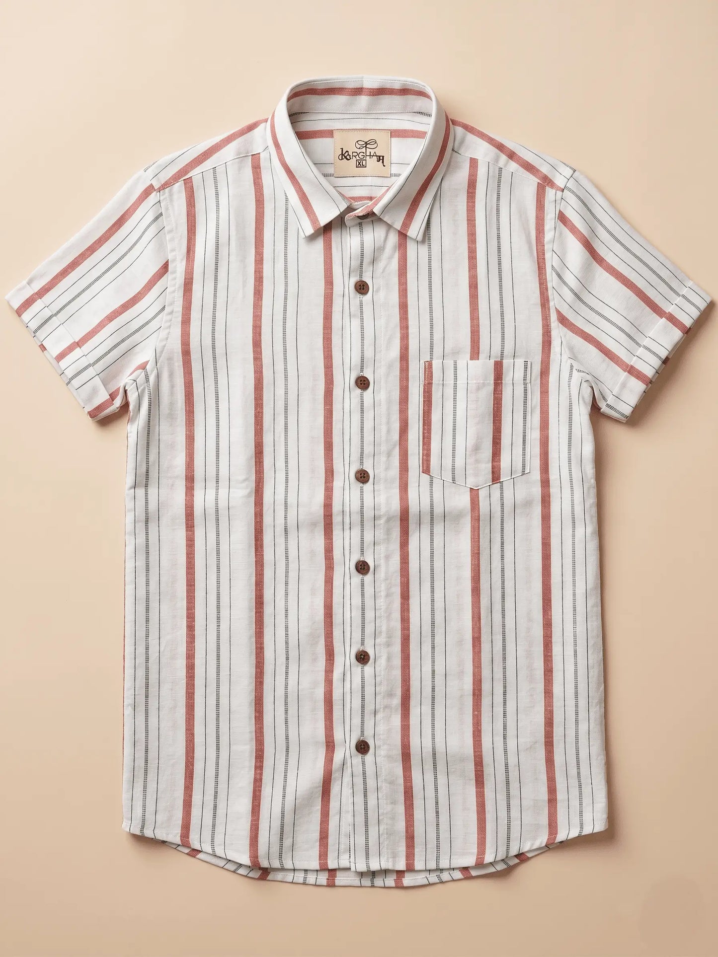 Red Line White Base Cotton Shirt for Men | Half Sleeves