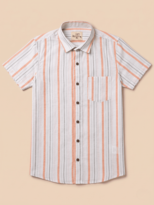 Orange Line White Base Khadi Cotton Shirt for Men | Half Sleeves
