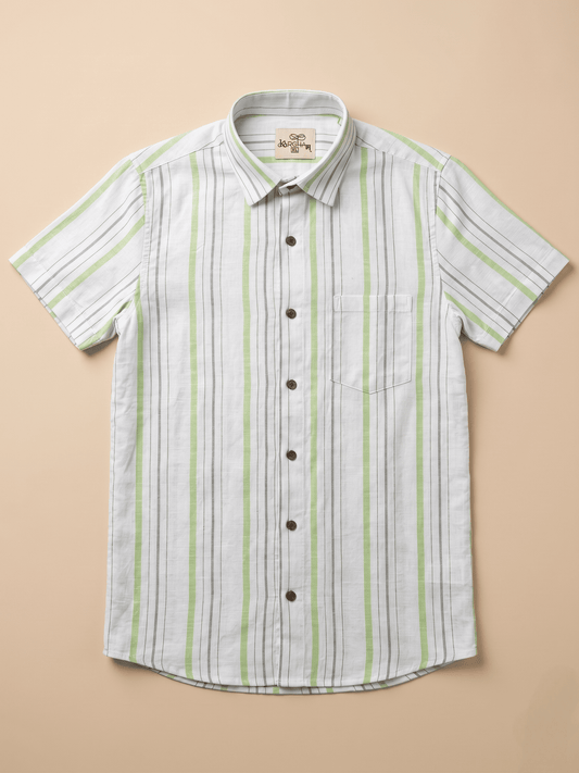 Green Line White Base Khadi Cotton Shirt for Men | Half Sleeves