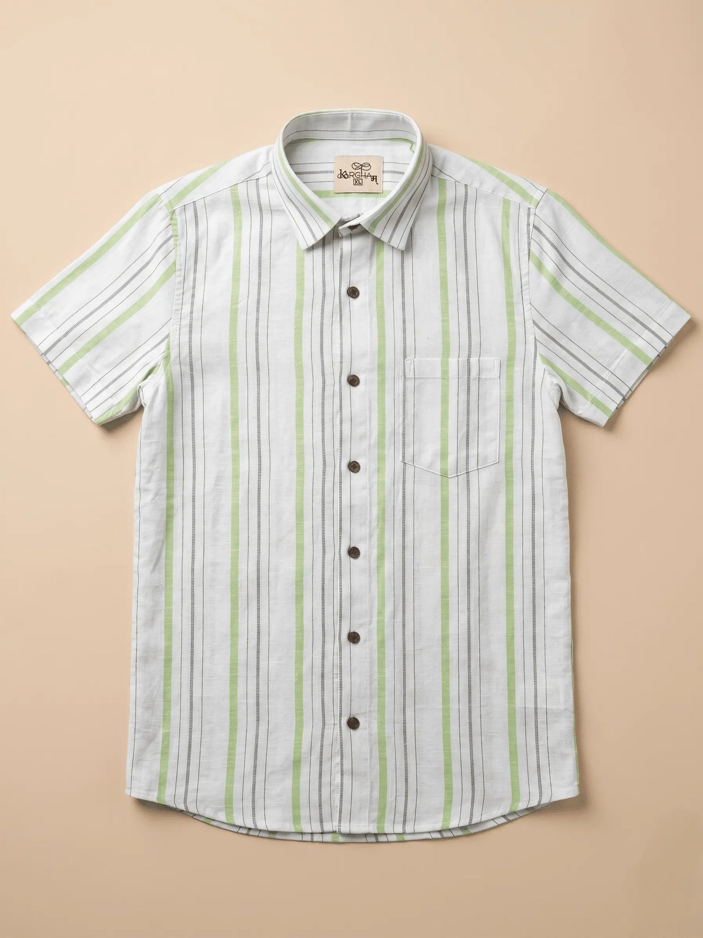 Green Line White Base Cotton Shirt for Men | Half Sleeves