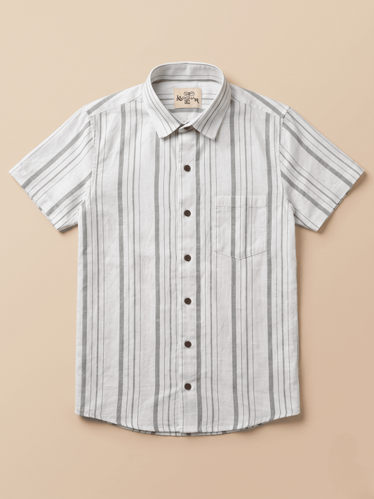 Grey Line White Base Khadi Cotton Shirt for Men | Half Sleeves