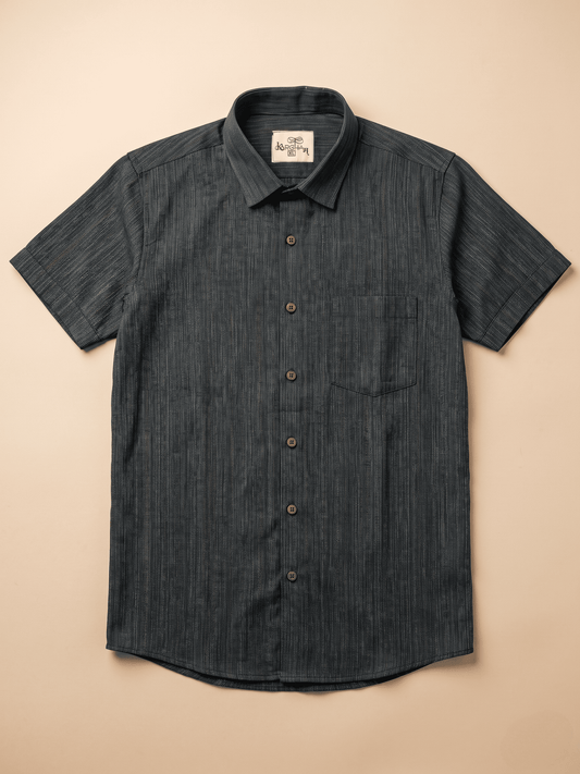 Black Threadline Khadi Cotton Shirt for Men | Half Sleeves