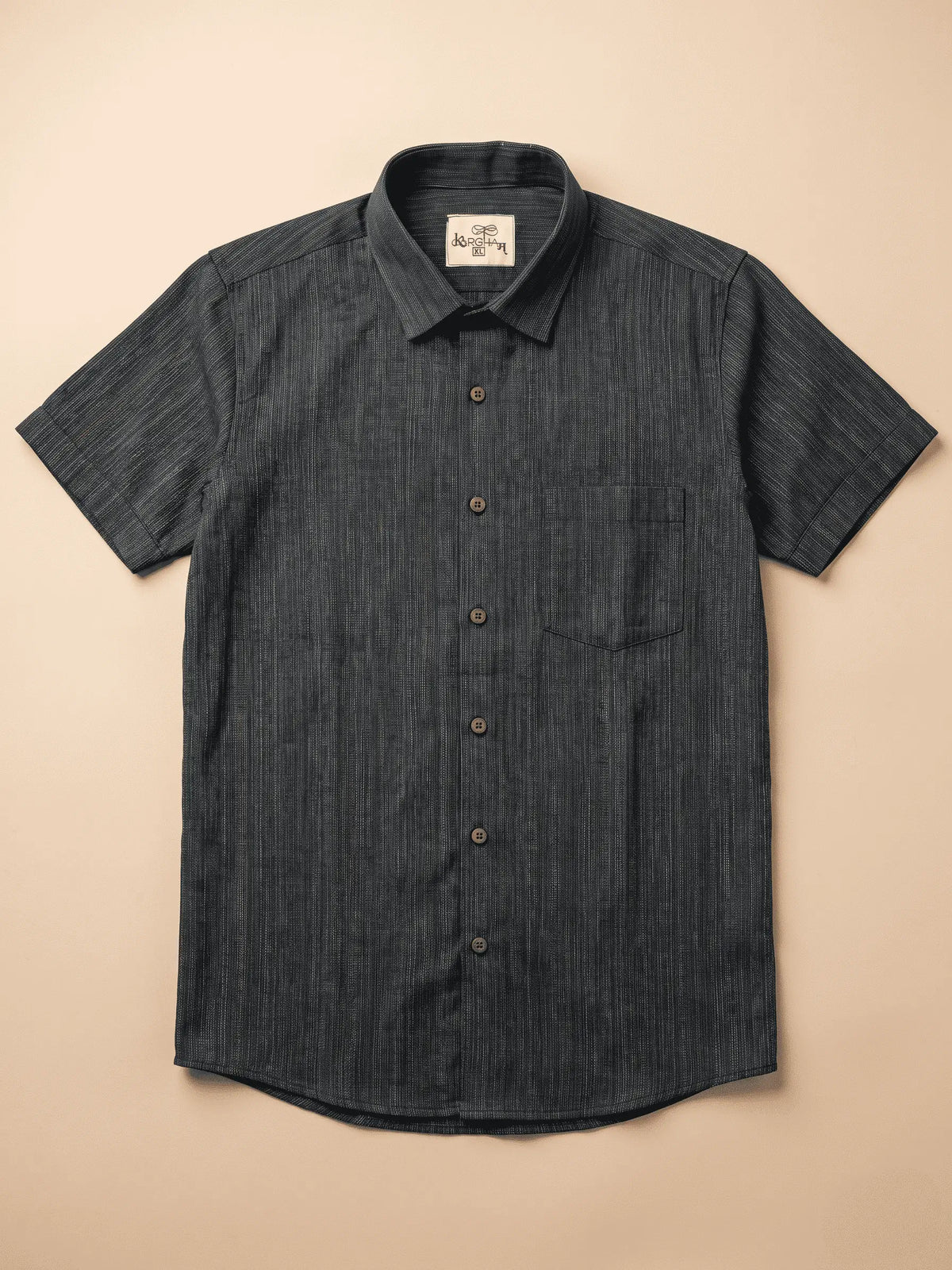 Black Threadline Handloom Cotton Half Sleeves Shirt for Men | Kargham