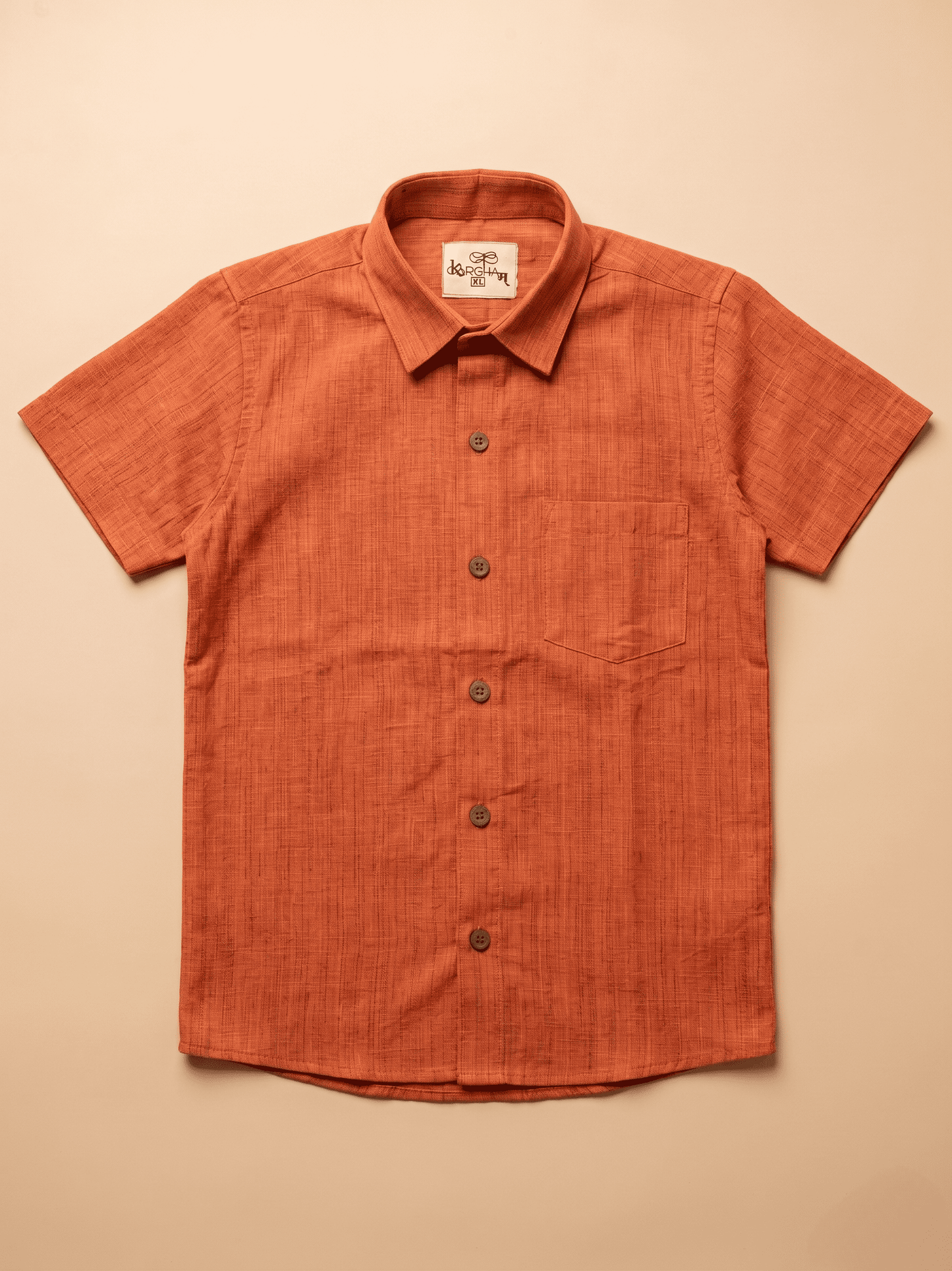Orange Threadline Khadi Cotton Shirt for Men | Half Sleeves