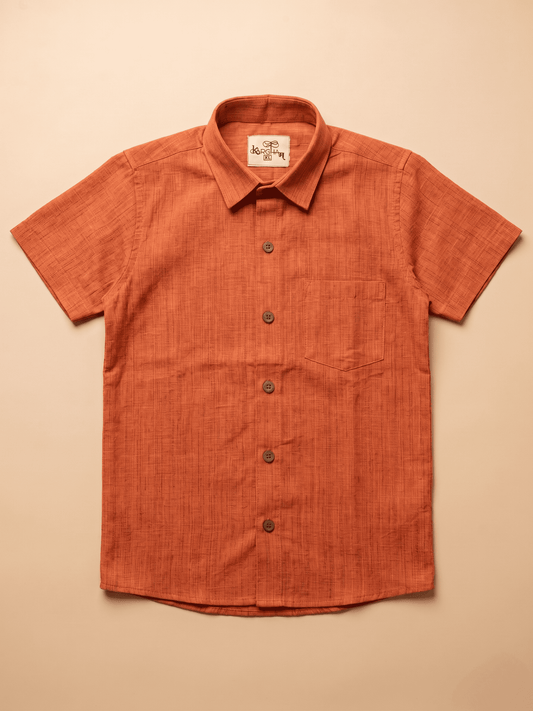 Orange Threadline Khadi Cotton Shirt for Men | Half Sleeves