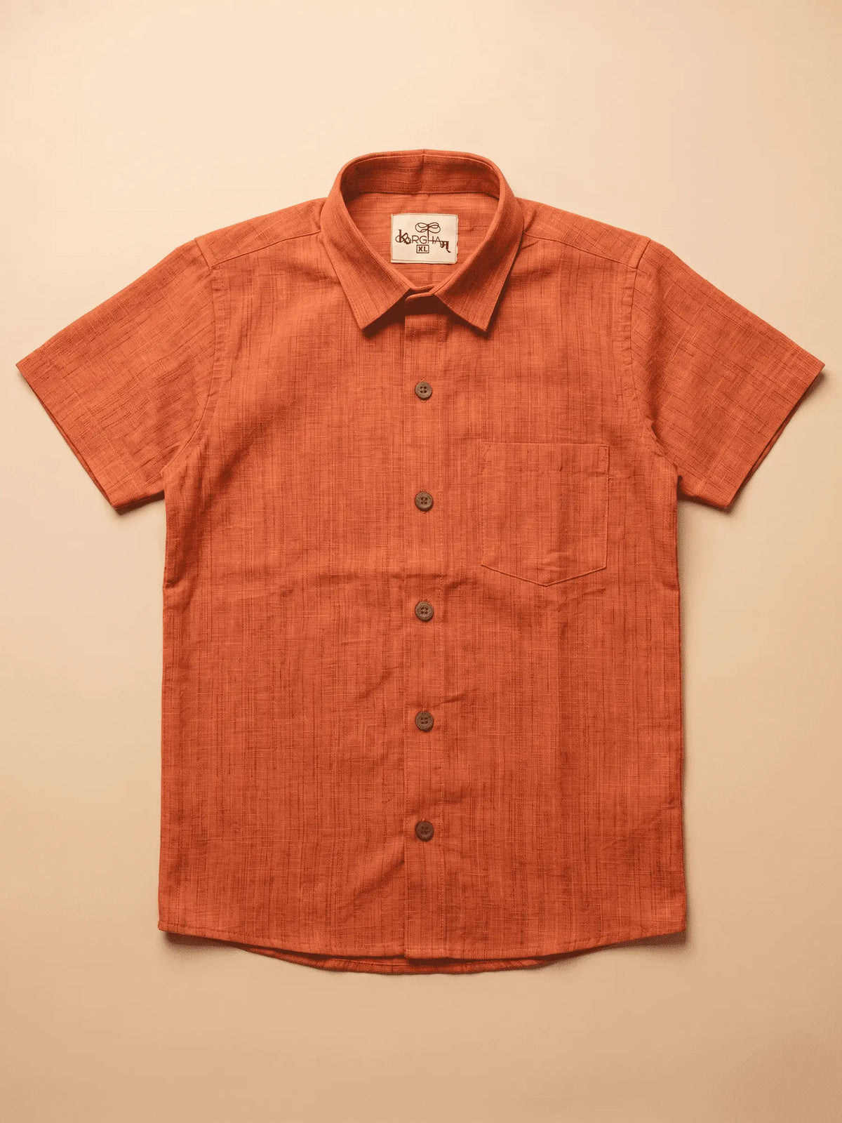 Orange Threadline Handloom Cotton Half Sleeves Shirt for Men | Kargham