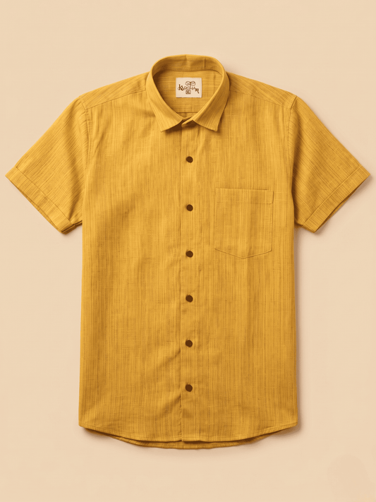 Yellow Threadline Khadi Cotton Shirt for Men | Half Sleeves