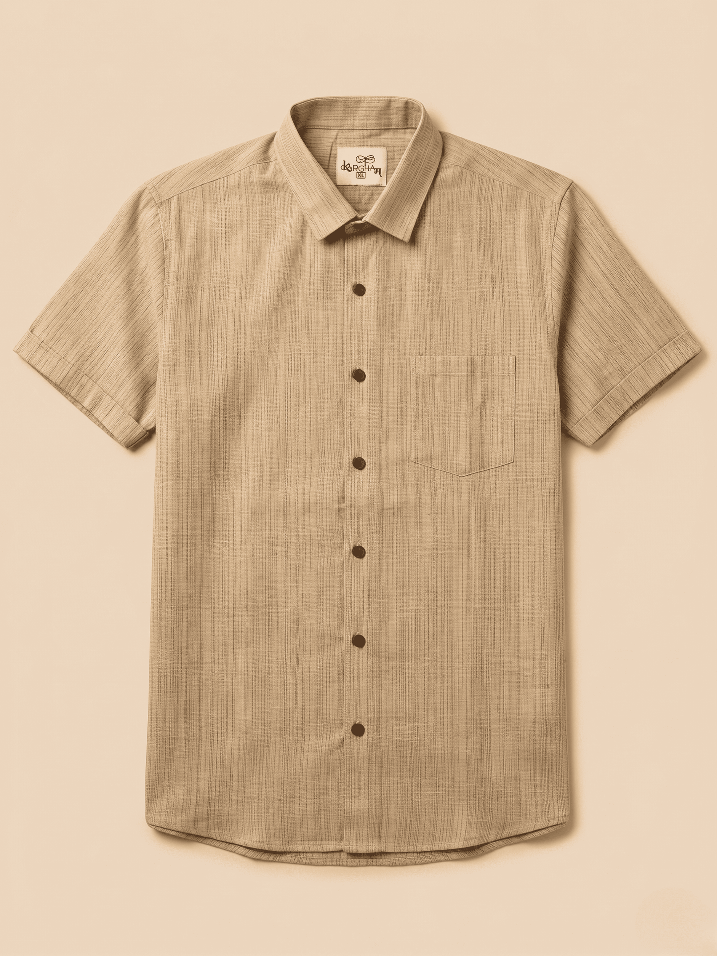 Beige Threadline Khadi Cotton Shirt for Men | Half Sleeves