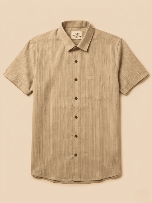 Beige Threadline Khadi Cotton Shirt for Men | Half Sleeves