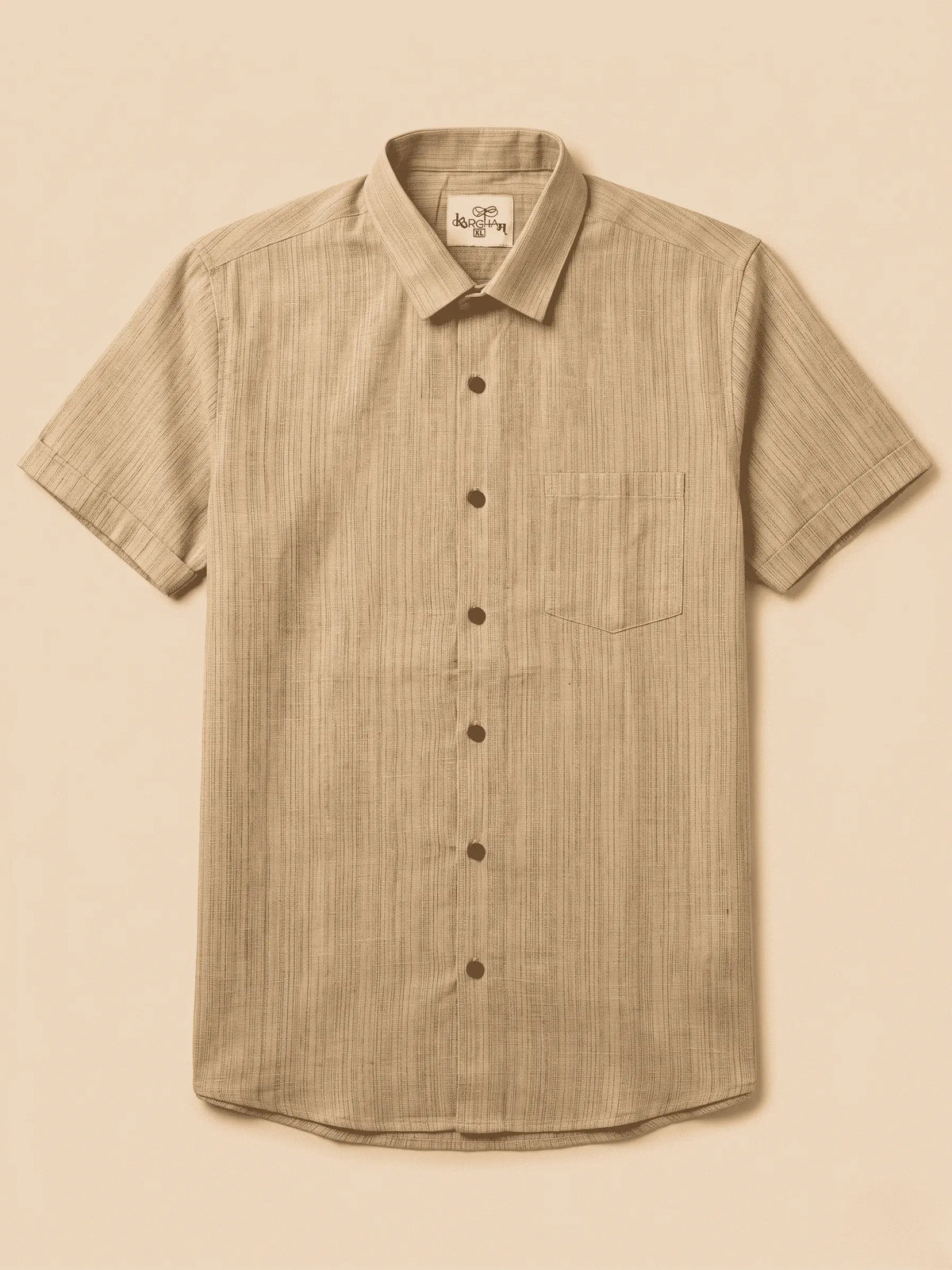 Beige Threadline Handloom Cotton Half Sleeves Shirt for Men | Kargham