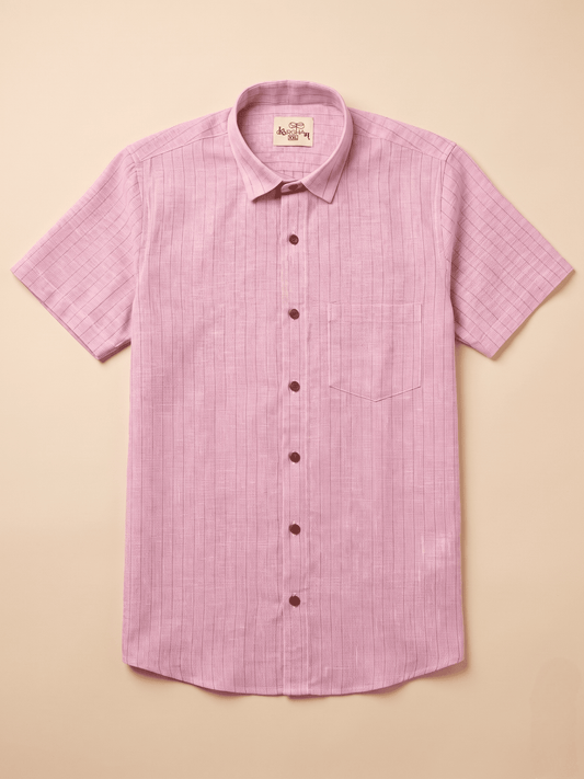 Pink Softline Khadi Cotton Shirt for Men | Half Sleeves