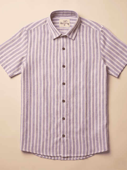 Purple-White Stripped Khadi Cotton Shirt for Men | Half Sleeves