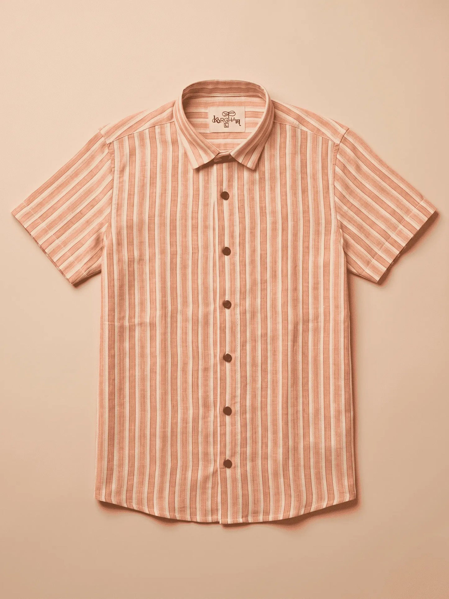 Orange-White Stripped Cotton Shirt for Men | Half Sleeves