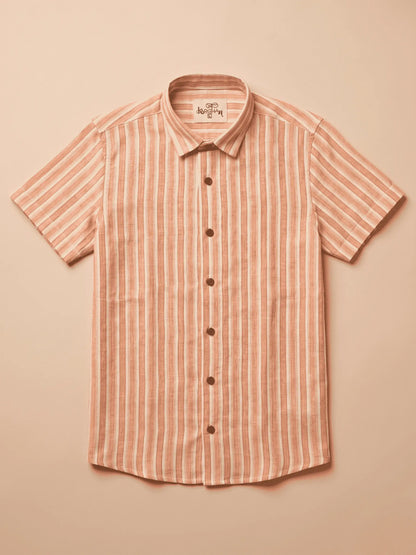 Orange-White Stripped Cotton Shirt for Men | Half Sleeves