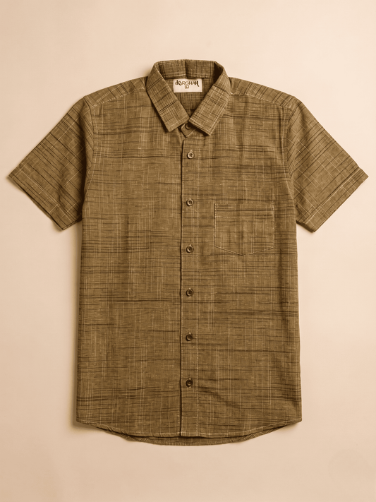 Mustard Dark Jharna Khadi Shirt for Men | Half Sleeves Cotton Shirt