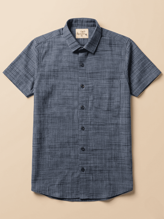 Slate Blue Dark Jharna Khadi Shirt for Men | Half Sleeves Cotton Shirt