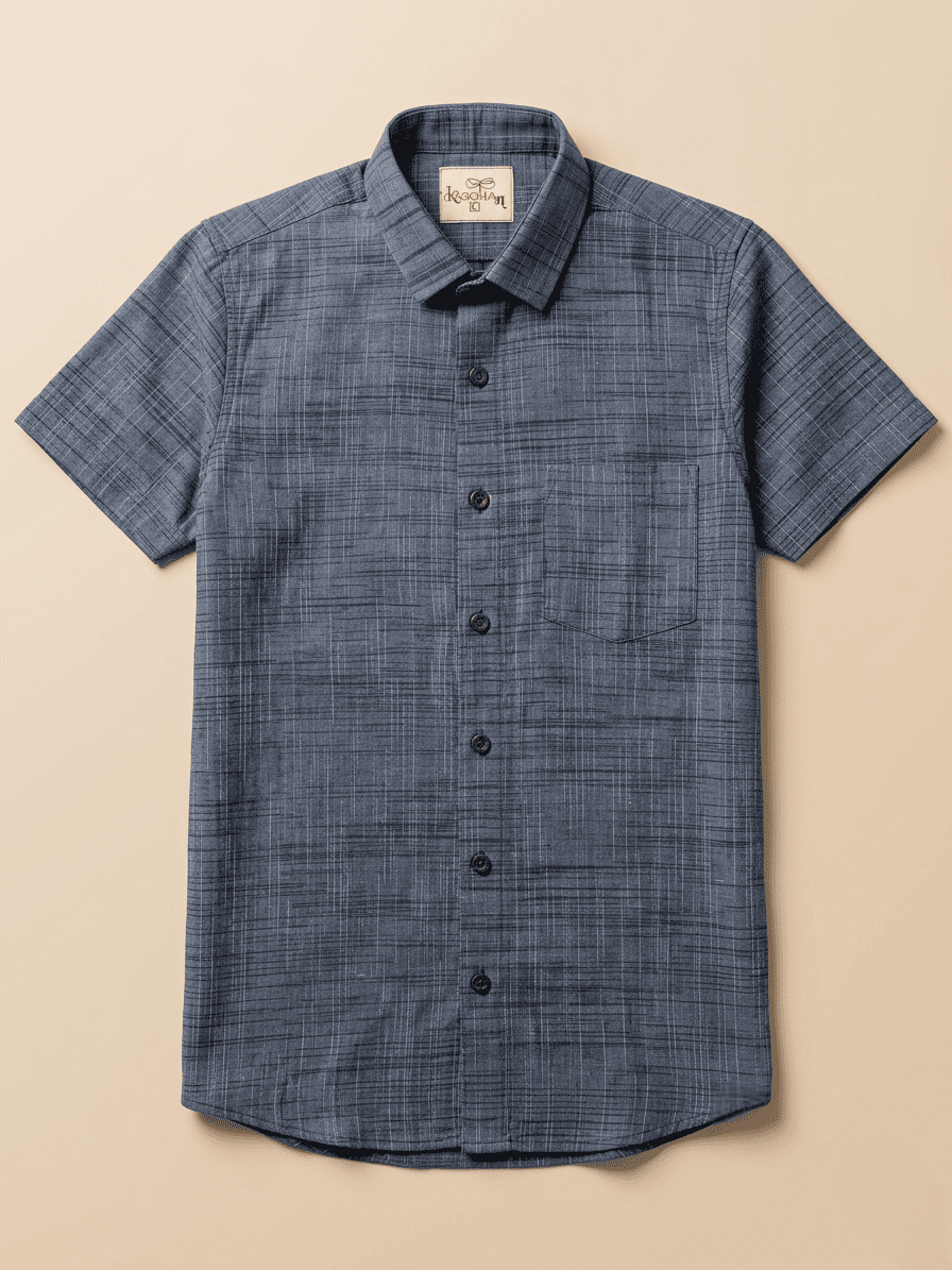 Steel Blue Dark Jharna Breathable Handloom Cotton Half Sleeve Shirt for Men | Kargham