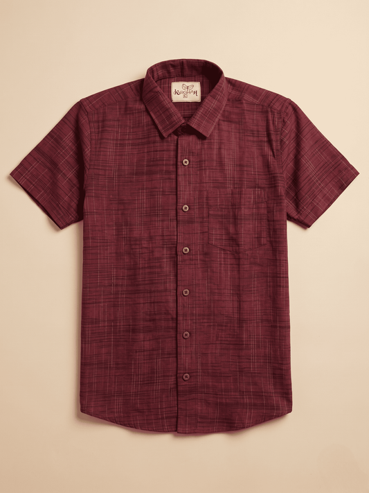 Red Dark Jharna Khadi Shirt for Men | Half Sleeves Cotton Shirt