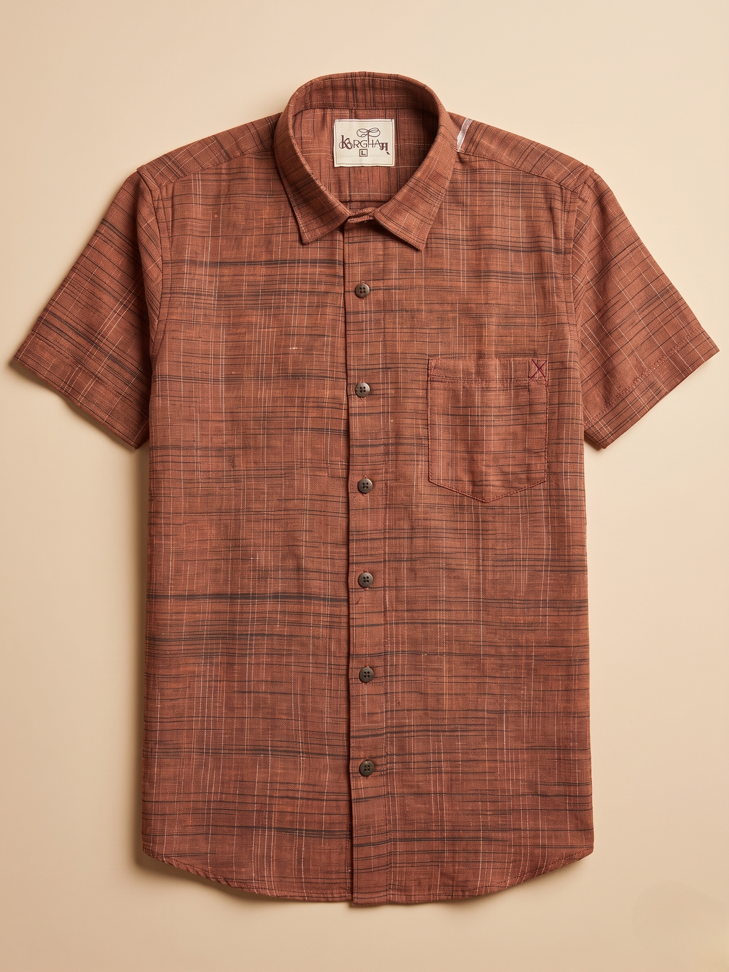 Orange Dark Jharna Khadi Shirt for Men | Half Sleeves Cotton Shirt