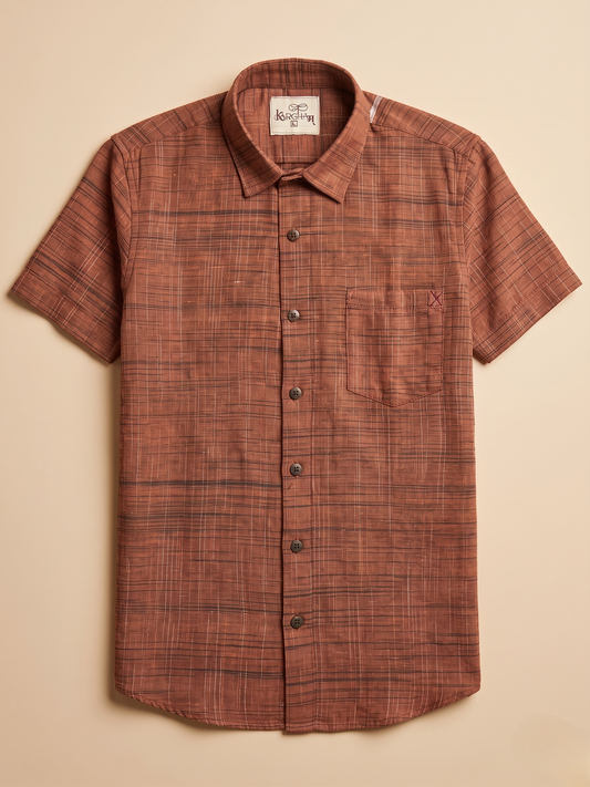 Orange Dark Jharna Khadi Shirt for Men | Half Sleeves Cotton Shirt