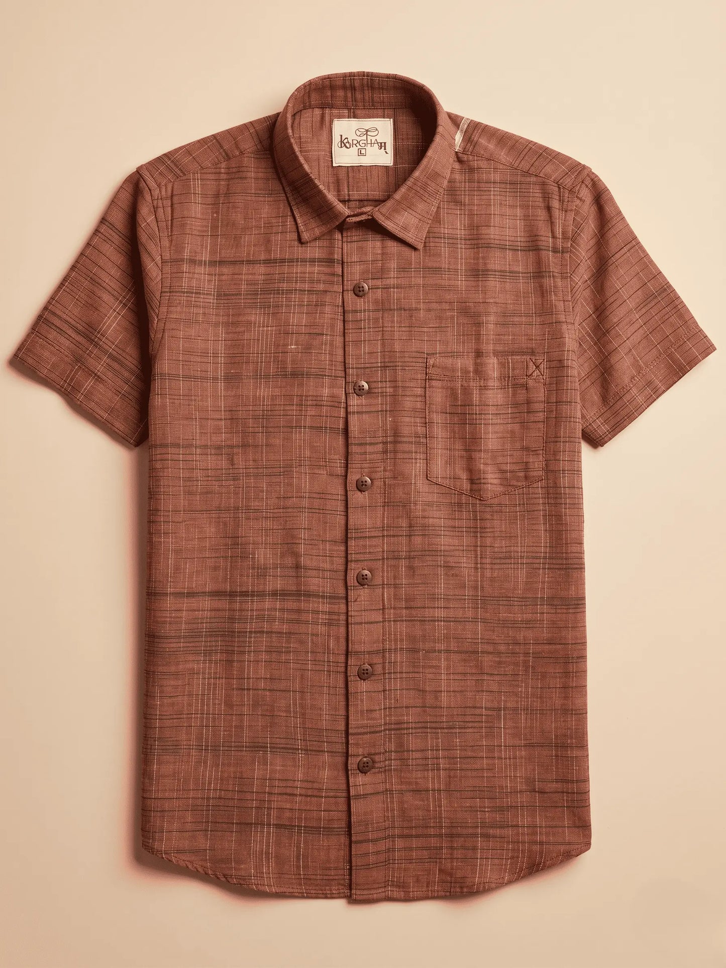 Orange Dark Jharna Shirt for Men | Half Sleeves Cotton Shirt