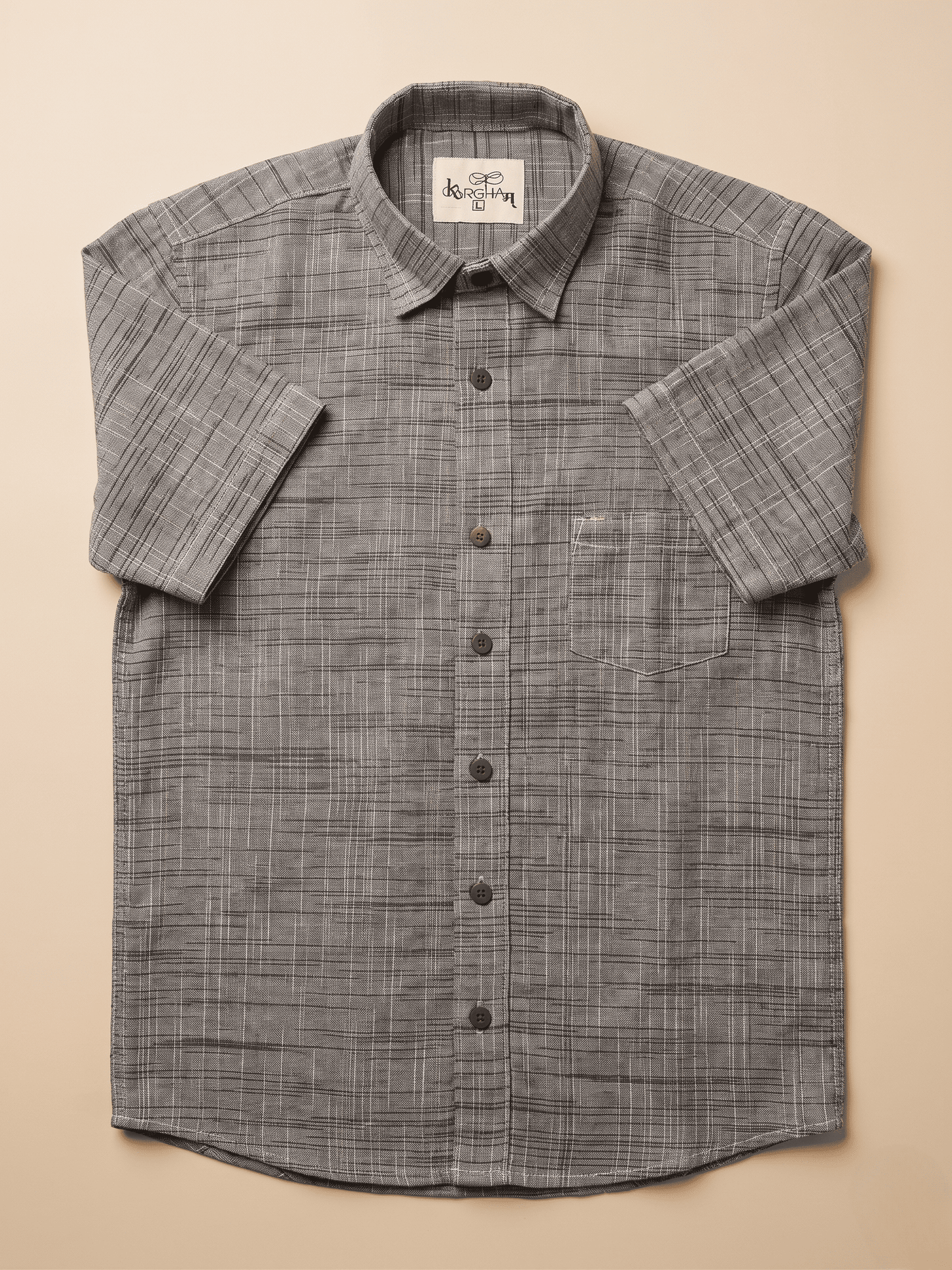 Grey Dark Jharna Khadi Shirt for Men | Half Sleeves Cotton Shirt