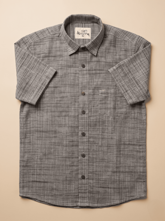 Grey Dark Jharna Khadi Shirt for Men | Half Sleeves Cotton Shirt