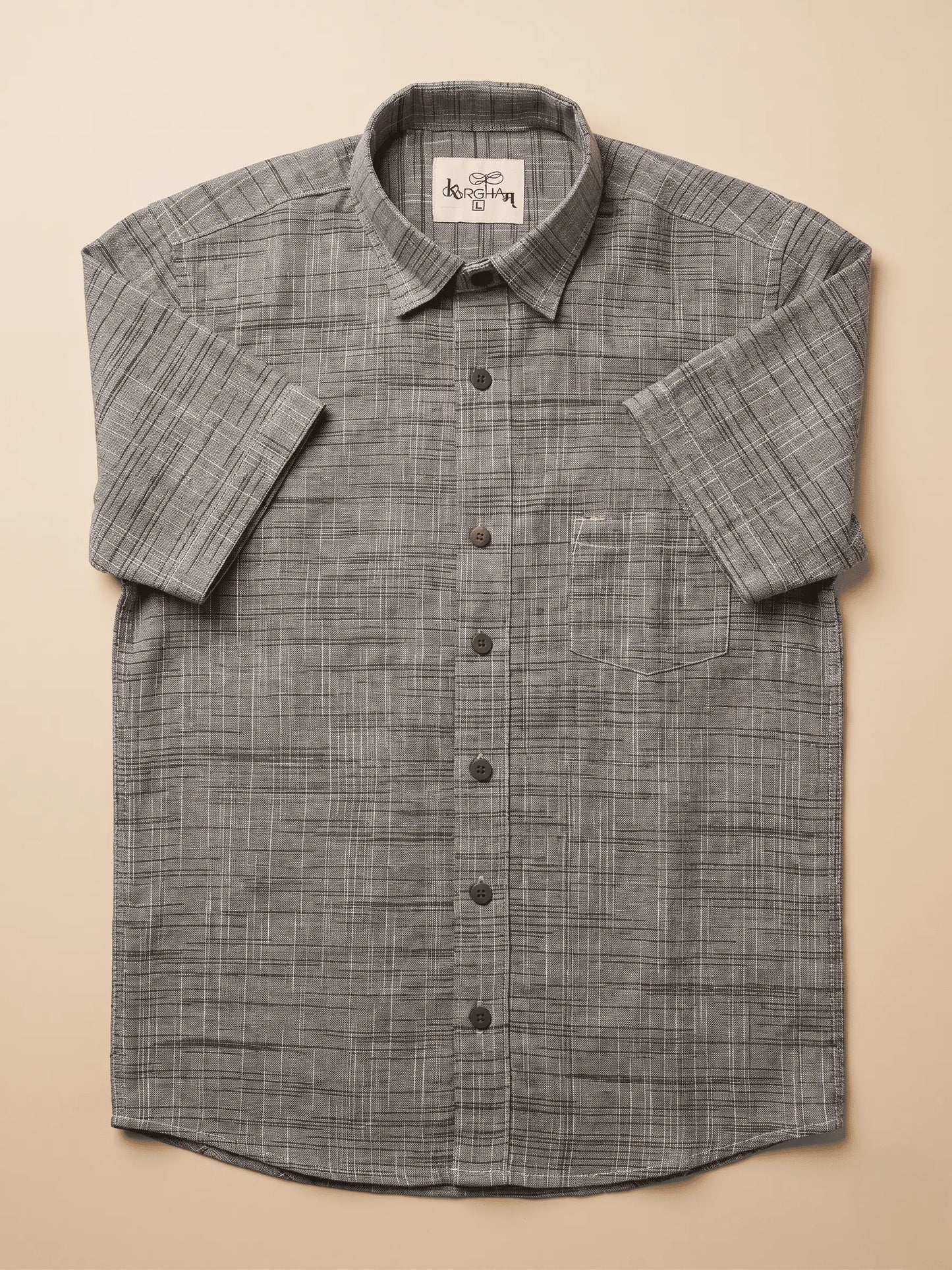 Grey Dark Jharna Shirt for Men | Half Sleeves Cotton Shirt