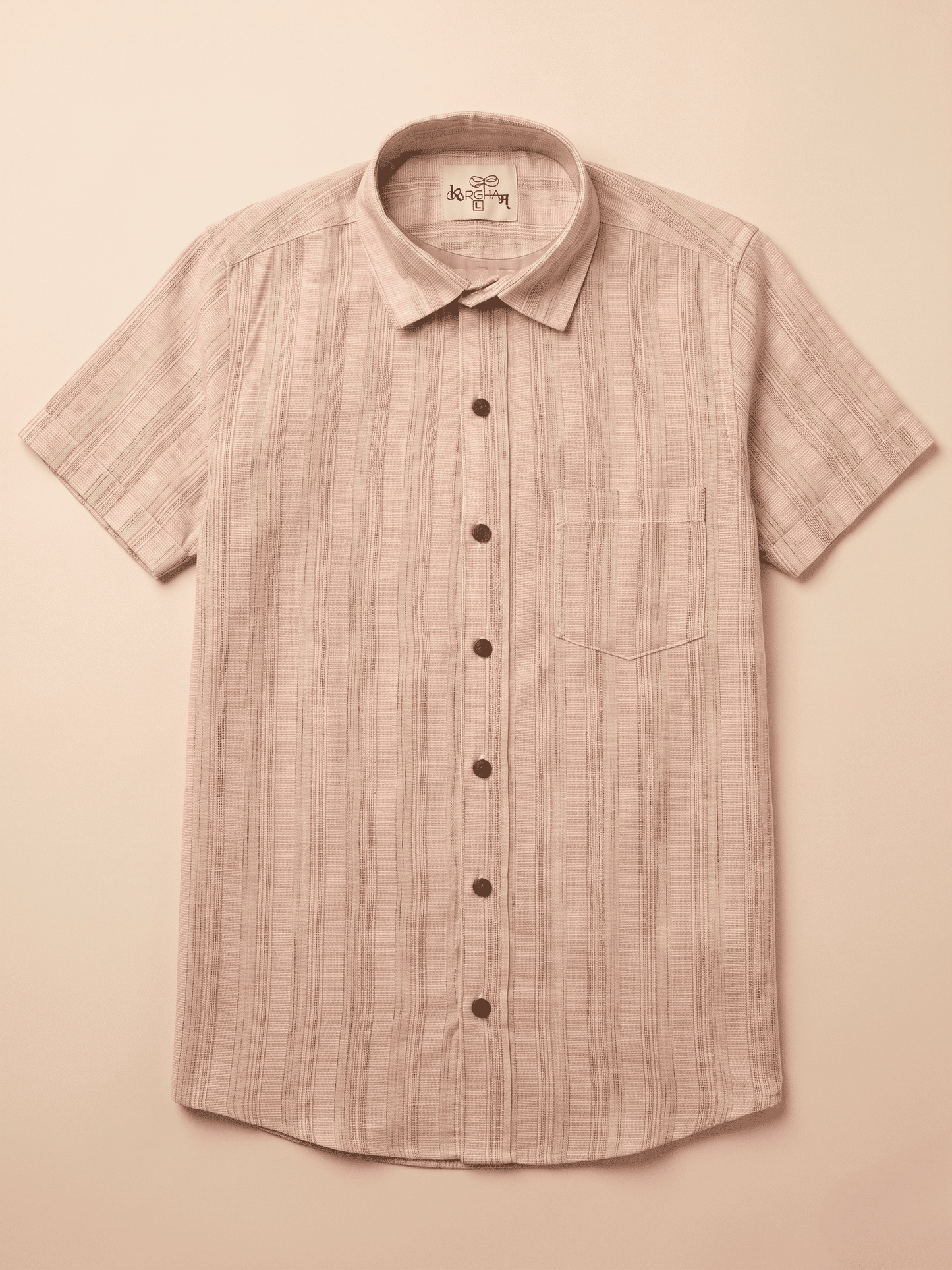 Orange Wide Stripped Khadi Cotton Shirt for Men | Half Sleeves