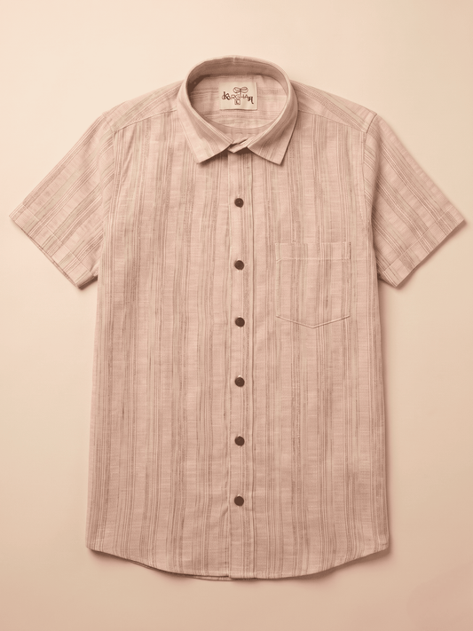 Orange Wide Stripped Khadi Cotton Shirt for Men | Half Sleeves