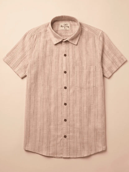 Orange Wide Stripped Cotton Half Sleeves Shirt for Men by Kargham